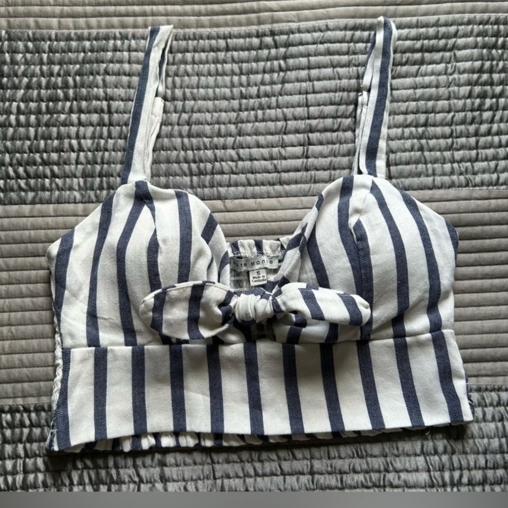 Haute Monde Navy Striped Crop Top